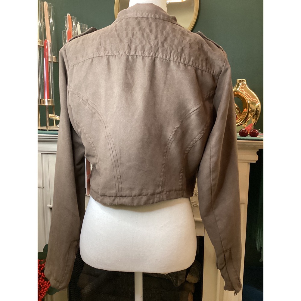 GB Studded Faux Suede Moto Jacket Women M Brown NWT Cropped Biker - Picture 4 of 7